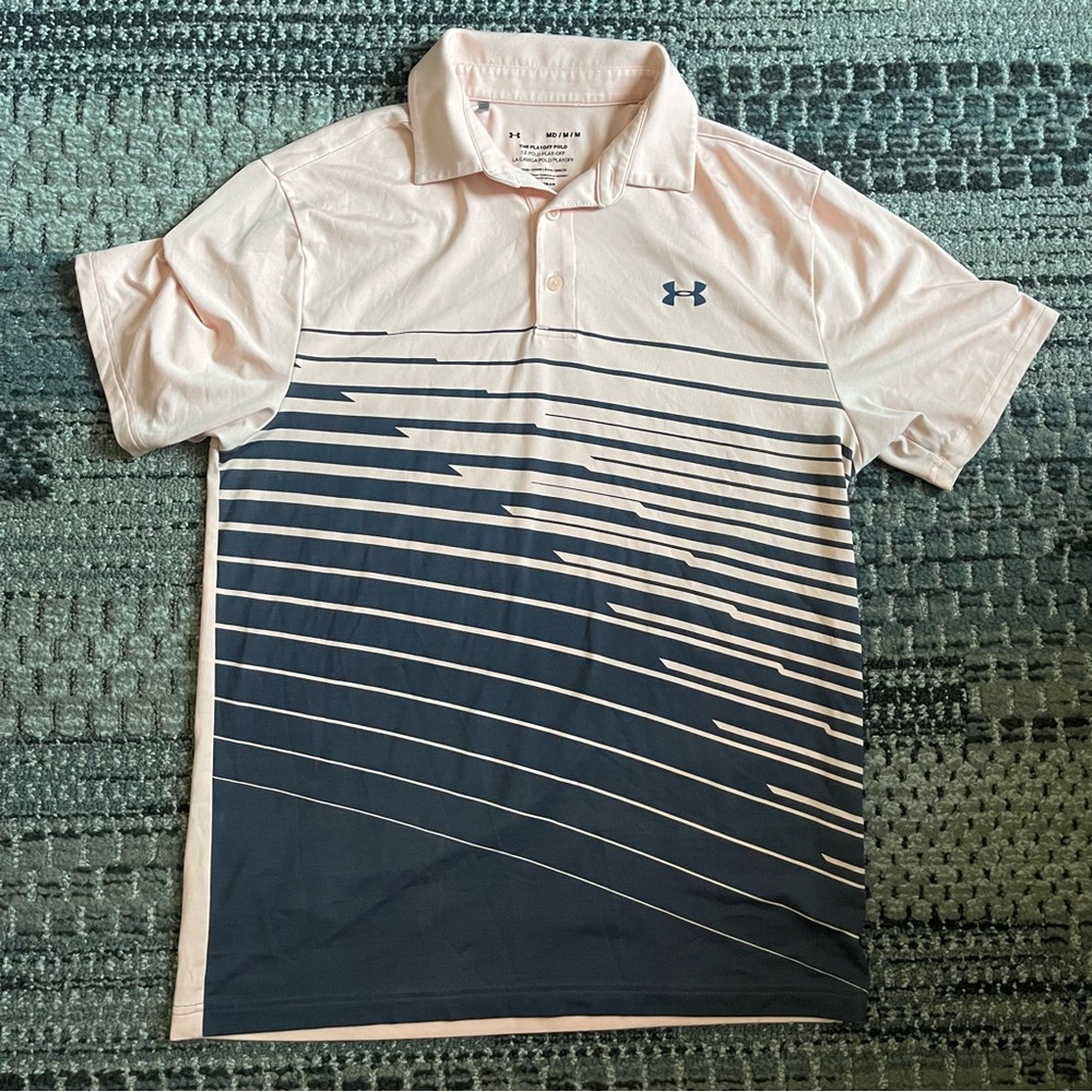 Men’s Under Armour The Playoff Polo Loose Short Sleeve Polo, Pink Gray, Size Med
